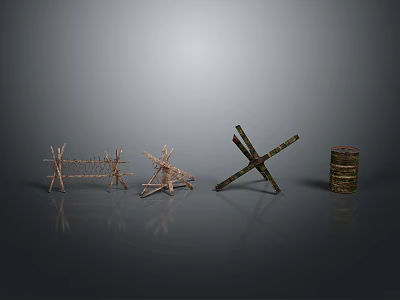 Handmade Wooden Craft Structures Including Twig Frames Cross Supports And Stacked Roll 3d model