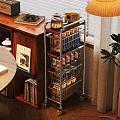 Multi tiered Metal Rolling Cart With Wire Baskets Holding Tea Bags Jars And Bookshelf In Home