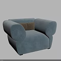 Light Blue Velvet Single Sofa with Oversized Rounded Armrests and Brown Cushion 3d model