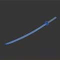 Japanese Samurai Sword With Shiny Blue Blade Ivory Handle And Golden Fittings On Dark Background
