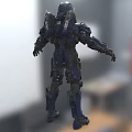 Blue Armored Sci Fi Mech Warrior Character With Futuristic Battle Suit And Armor Design