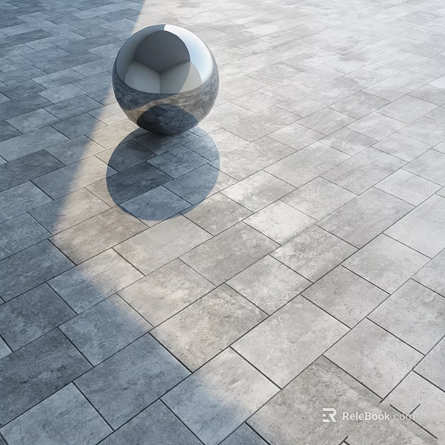 Square Gray Floor Tiles Components With Metal Sphere And Light Shadow 3d model