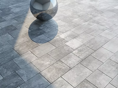 Square Gray Floor Tiles Components With Metal Sphere And Light Shadow 3d model