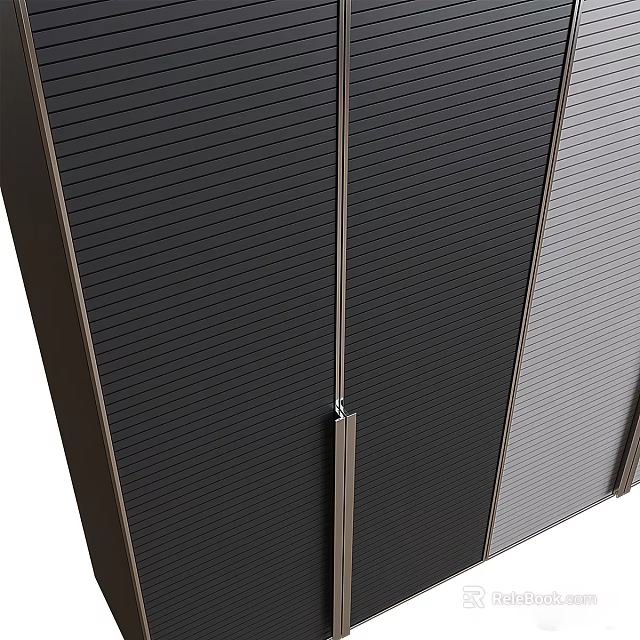 Modern Wardrobe Interior With Vertical Striped Sliding Doors And Dark Panels 3d model 