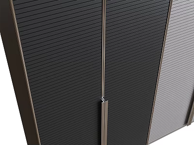 Modern Wardrobe Interior With Vertical Striped Sliding Doors And Dark Panels 3d model