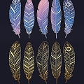 Painted feather peacock feather feather decoration hollow carved feather silhouette 3d model