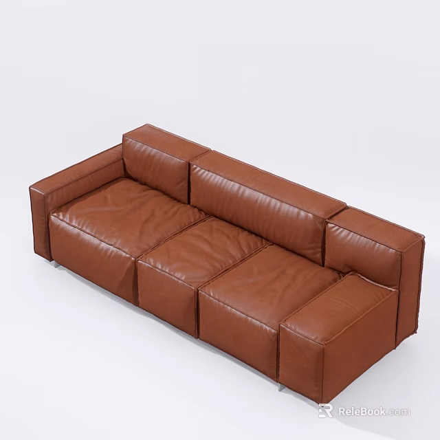 Modern Brown Leather Three Seater Sofa With Sleek Design And Modular Structure 3d model
