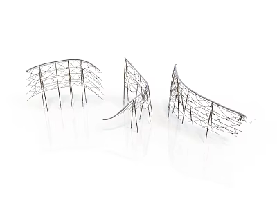Three Curved Metal Mesh Architectural Components For Modern Scene Design 3d model