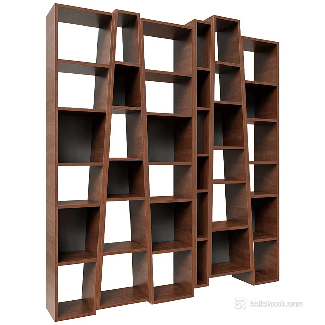 Modern Dark Brown Wooden Bookshelf With Multiple Square Storage Compartments 3d model