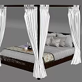 Four Poster Bed With White Draperies And Decorative Pillows In Bedroom