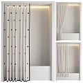 Modern Bathroom Laundry Essentials With Polka Dot Shower Curtain And White Storage Shelves