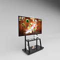 Large Screen TV Showing Gaming Action With Console And Controllers On Stand