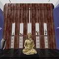 Buddha Statue in Interior With Red Wooden Wall Purple Walls and Black Floor Decorative Items