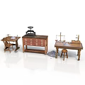 Vintage Wooden Furniture Set With Writing Desks Chest Of Drawers And Stools