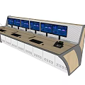 Modern Console Office Desk With Multiple Monitors Wooden Panel And Metal Frame 3d model