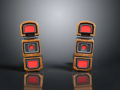 Dual Modern Electronic Devices With Red Panels Brown Black Frames And Reflective Bases 3d model