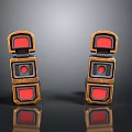 Dual Modern Electronic Devices With Red Panels Brown Black Frames And Reflective Bases 3d model