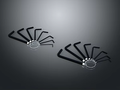 Black Allen Wrenches Tool Set With Multiple Sizes And Silver Ring Holder 3d model