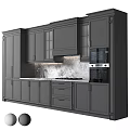 Modern Kitchen Interior With Gray Cabinets Marble Countertop Sink Range Hood And Oven