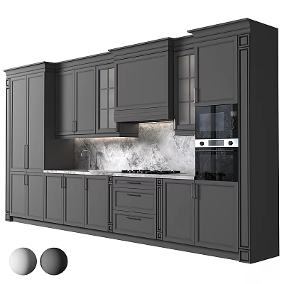 Modern Kitchen Interior With Gray Cabinets Marble Countertop Sink Range Hood And Oven 3d model