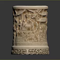Exquisitely Carved Decorative Cylindrical Stationery Holder With Intricate Figurine Designs