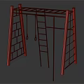 Outdoor Sports Equipment Yellow Red Climbing Frame With Ladder And Rings