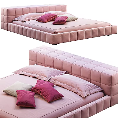 Modern Double Bed Pink Princess Bed 3d model