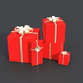 Colorful Red Gift Boxes In Various Sizes With White Bows And Golden Ribbons