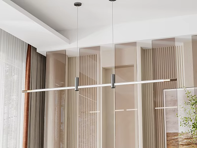 Modern Linear Pendant Light With Black Metal Accents In Beige Textured Wall Living Room 3d model