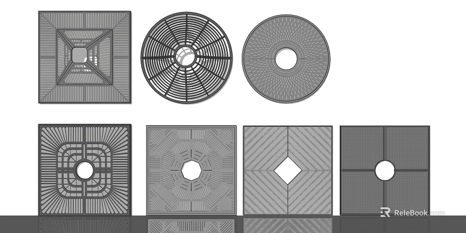 Tree Grates Various Shapes and Decorative Patterns for Urban Landscape Design 3d model 