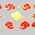 Red And Gold Traditional Cloud Patterns On Black Background Decorative Design 3d model