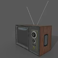 Vintage Television With Wooden Case Retro Design Antenna And CRT Screen