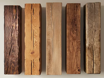 Different Textured Stone Wood Beams With Rich Natural Grain For Rustic House Interior Decoration 3d model