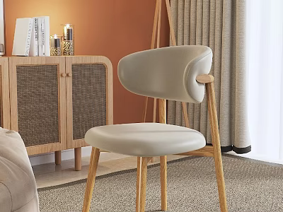 Modern Leisure Chair With Beige Cushion Curved Backrest And Wooden Legs In Cozy Living Room 3d model