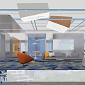 Stylish Modern Public Office Space Interior With Open Layout Yellow Chair And Gray Sofa