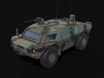 Military Armored Vehicle With Camouflage Paint Weapon Mount And Cross Insignia 3d model