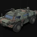 Military Armored Vehicle With Camouflage Paint Weapon Mount And Cross Insignia