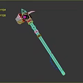 Metal Battle Axe Design With Long Handle Blue Silver Head And Chain