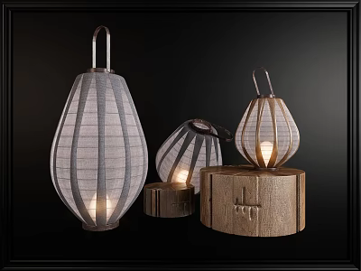 Modern Floor Lamps With Mesh Shades And Wooden Bases For Warm Home Ambiance 3d model