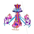 Colorful Amusement Ride with Rotating Helicopter Cabins Pink Purple Blue Central Tower for Kids