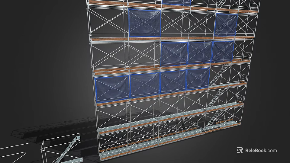 Industrial Scaffolding Equipment Metal Frame Structure With Blue Panels And Multi Level Platforms 3d model 