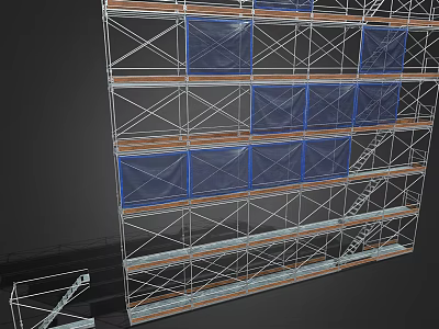 Industrial Scaffolding Equipment Metal Frame Structure With Blue Panels And Multi Level Platforms 3d model
