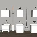 Essential Bathroom Cleaning Tools With Toilet Mop Brush Trash Bin And Towel