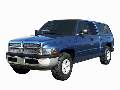 Blue Dodge Classic Four Door Pickup Truck With Off Road Tires And Grille Front 3d model