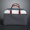 Stylish Gray And White Combination Handbag With Red Leather Handles For Daily Use