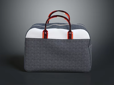 Stylish Gray And White Combination Handbag With Red Leather Handles For Daily Use 3d model