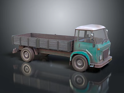Vintage Teal Truck With Open Metal Cargo Bed And White Roof 3d model