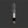 Futuristic Sci Fi Weapon With Blue Glowing Elements And Silver Black Copper Design