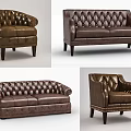 Elegant Dark Brown Leather Sofa Set With Tufted Design And Multiple Styles For Living Room