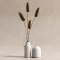 White Ceramic Vases With Dried Pampas Grass On Light Gray Background 3d model